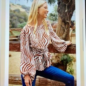 Silky cream and brown zebra print blouse
